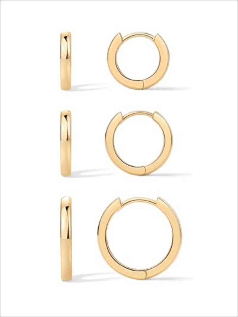 14K Gold Plated CZ Huggie Hoop Earrings Set of 3